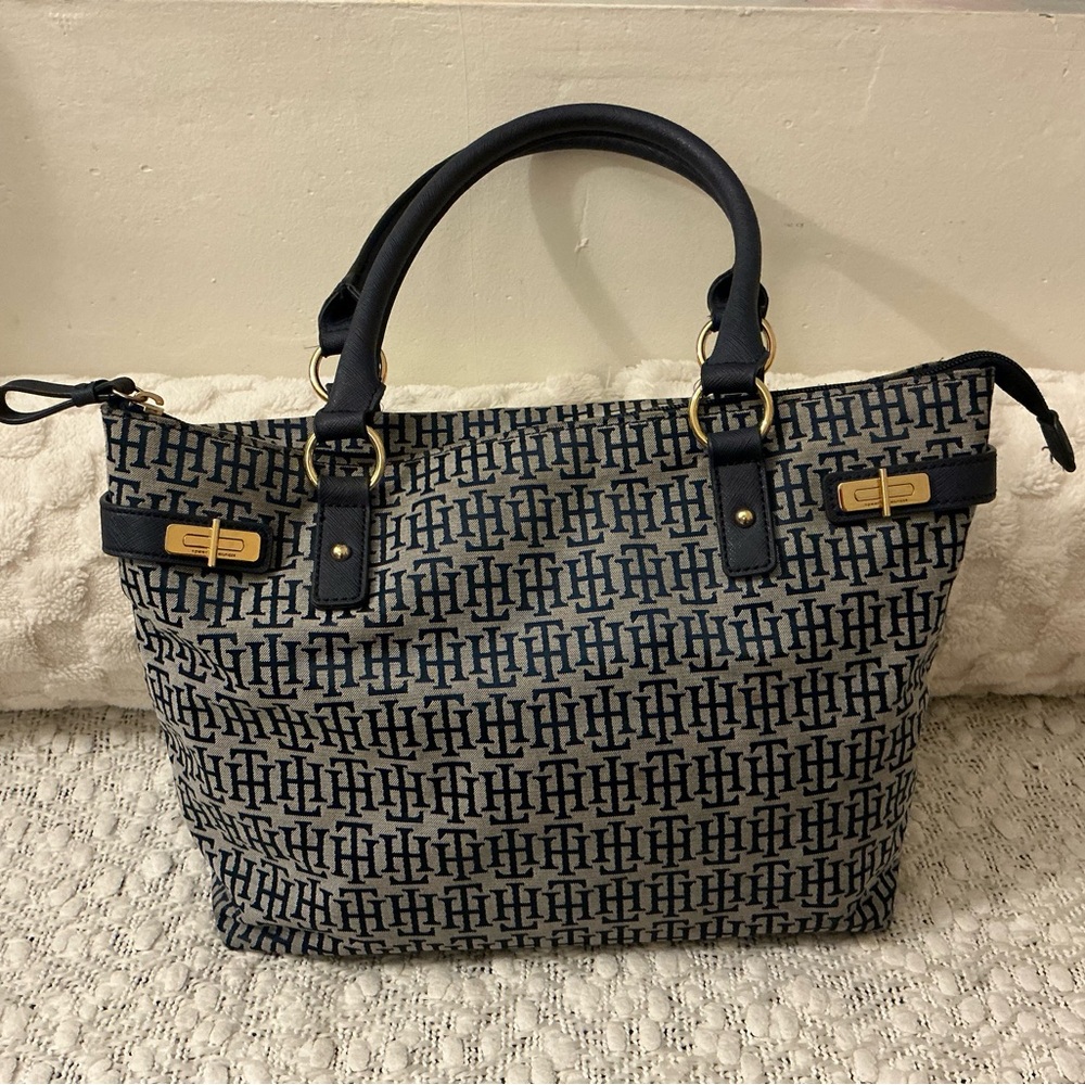 Tommy Hilfiger Navy and Gold Monogram Tote